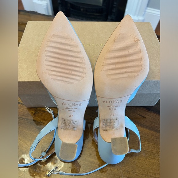 ALOHAS Cinderella Crystal Baby Blue Leather Pumps Heels Size 37 - Picture 10 of 14